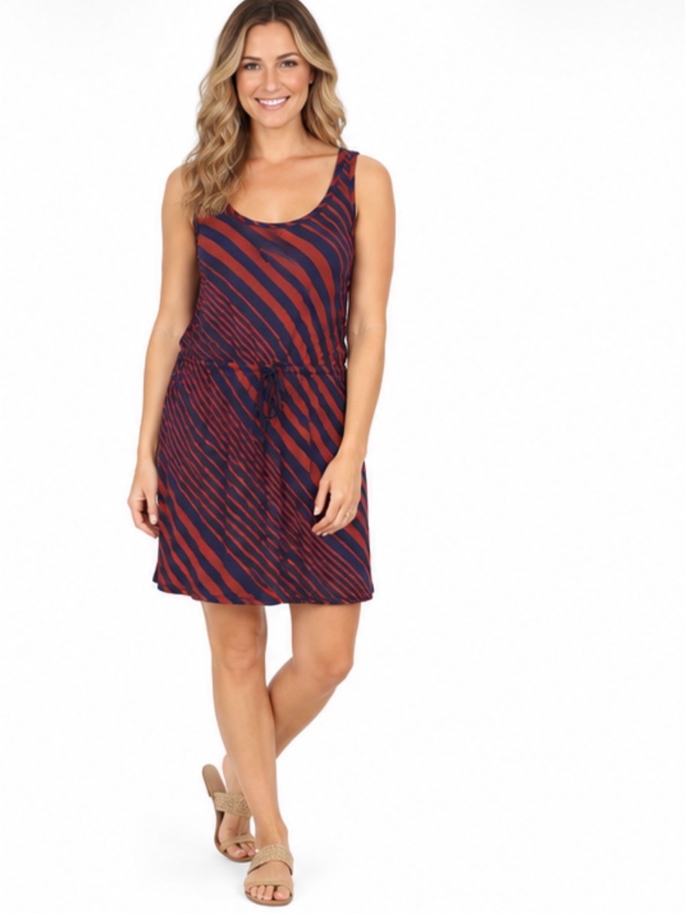 LOFT Navy and Rust Striped Lightweight Beach Dress